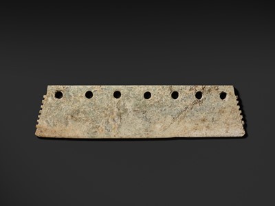 Lot 151 - A LARGE GREEN JADE CEREMONIAL AXE BLADE, DAO, QIJIA CULTURE
