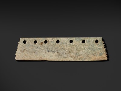 Lot 151 - A LARGE GREEN JADE CEREMONIAL AXE BLADE, DAO, QIJIA CULTURE