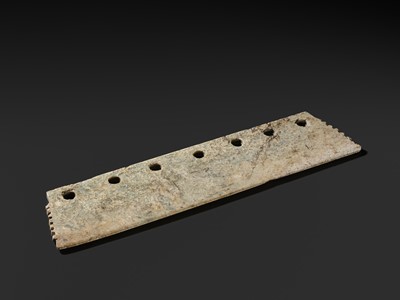 Lot 151 - A LARGE GREEN JADE CEREMONIAL AXE BLADE, DAO, QIJIA CULTURE