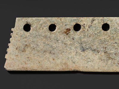 Lot 151 - A LARGE GREEN JADE CEREMONIAL AXE BLADE, DAO, QIJIA CULTURE