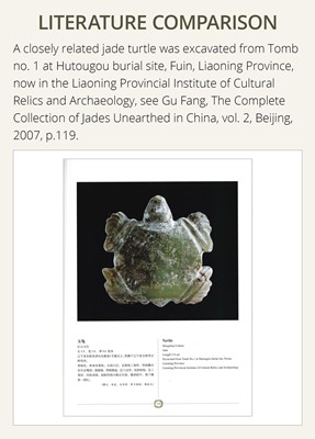 Lot 408 - A PALE GREEN JADE TURTLE, NEOLITHIC PERIOD, HONGSHAN CULTURE