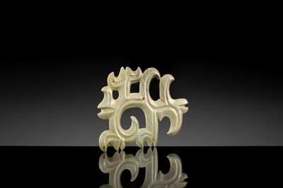 A LARGE PALE GREEN JADE ‘CLOUD-SCROLL’ PENDANT, NEOLITHIC PERIOD, HONGSHAN CULTURE