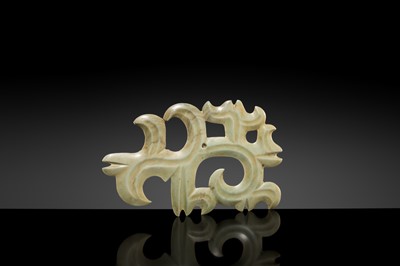 A LARGE PALE GREEN JADE ‘CLOUD-SCROLL’ PENDANT, NEOLITHIC PERIOD, HONGSHAN CULTURE