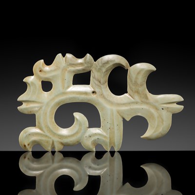 A LARGE PALE GREEN JADE ‘CLOUD-SCROLL’ PENDANT, NEOLITHIC PERIOD, HONGSHAN CULTURE