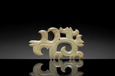 A LARGE PALE GREEN JADE ‘CLOUD-SCROLL’ PENDANT, NEOLITHIC PERIOD, HONGSHAN CULTURE