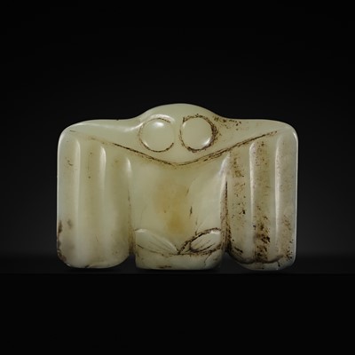 Lot 140 - A SUPERB PALE CELADON JADE ‘BIRD’ PENDANT, NEOLITHIC PERIOD, HONGSHAN CULTURE