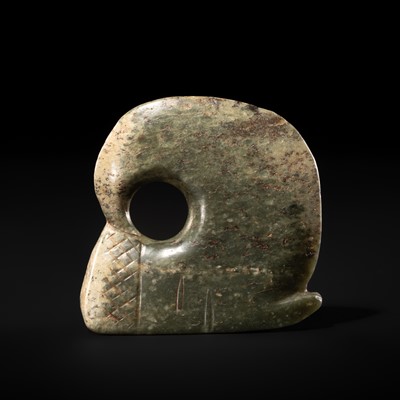 AN UNUSUAL DARK GREEN JADE ‘PIG-DRAGON’ PENDANT (ZHULONG), LATE NEOLITHIC PERIOD, HONGSHAN CULTURE