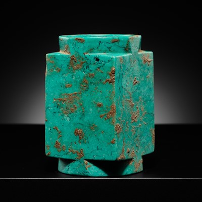 Lot 112 - AN EXTREMELY RARE TURQUOISE CONG, LATE NEOLITHIC PERIOD, QIJIA CULTURE