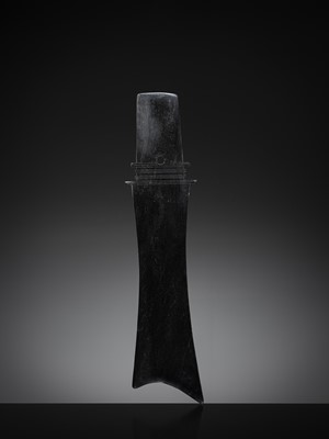 Lot 415 - A BLACK JADE CEREMONIAL BLADE, ZHANG, WESTERN ZHOU DYNASTY