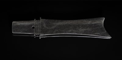 Lot 415 - A BLACK JADE CEREMONIAL BLADE, ZHANG, WESTERN ZHOU DYNASTY