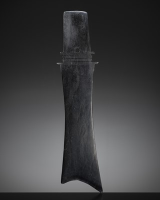 Lot 415 - A BLACK JADE CEREMONIAL BLADE, ZHANG, WESTERN ZHOU DYNASTY