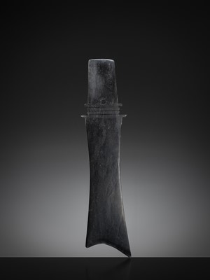 Lot 415 - A BLACK JADE CEREMONIAL BLADE, ZHANG, WESTERN ZHOU DYNASTY
