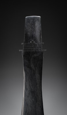 Lot 415 - A BLACK JADE CEREMONIAL BLADE, ZHANG, WESTERN ZHOU DYNASTY