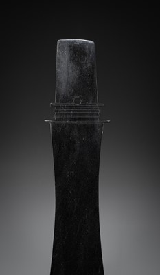 Lot 415 - A BLACK JADE CEREMONIAL BLADE, ZHANG, WESTERN ZHOU DYNASTY