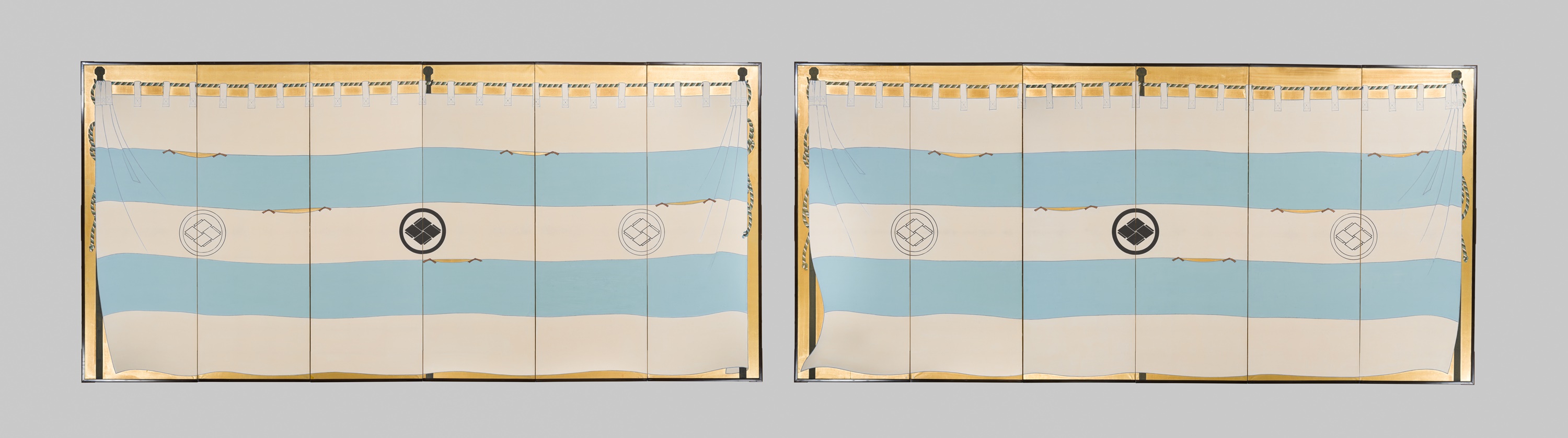 Lot 137 - A RARE PAIR OF SIX-PANEL BYOBU (FOLDING