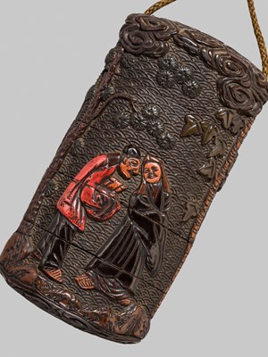 Lot 1434 - A RARE FOUR-CASE RYUKYU LACQUER INRO WITH CHINESE SCHOLARS