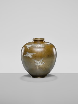 Lot 24 - MITSUHARU: A SILVER-INLAID BRONZE VASE