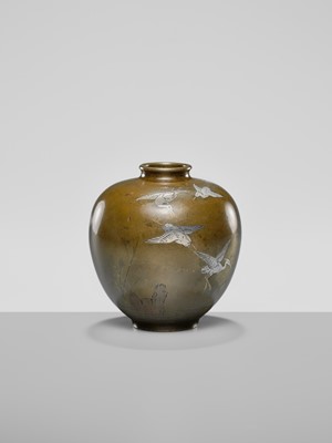 Lot 24 - MITSUHARU: A SILVER-INLAID BRONZE VASE