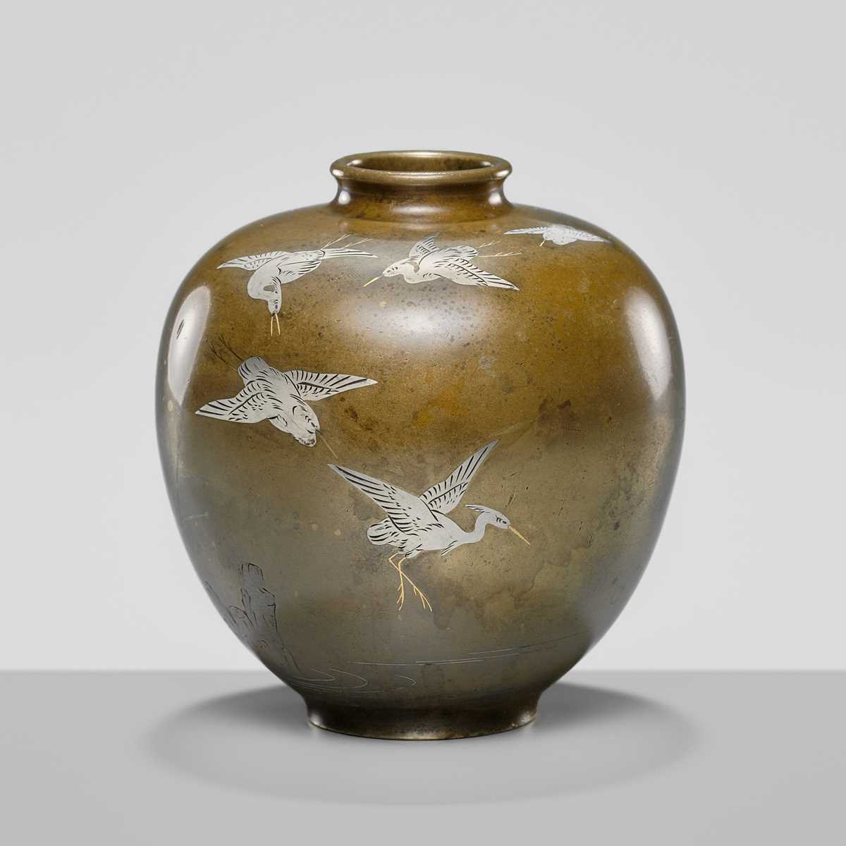 Lot 24 - MITSUHARU: A SILVER-INLAID BRONZE VASE