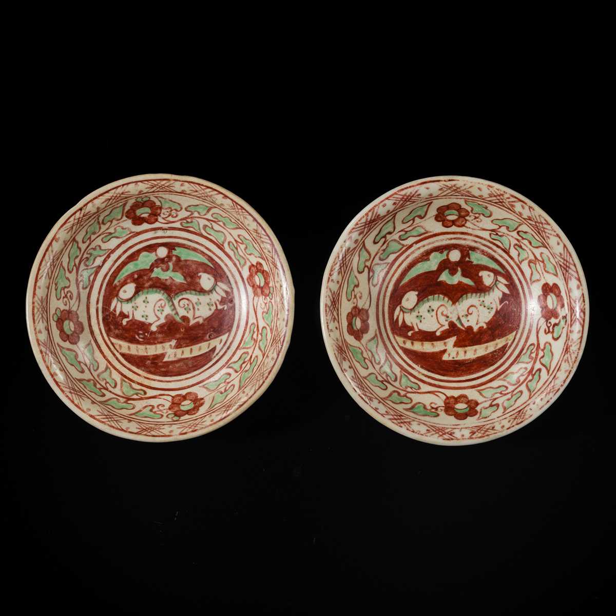 Shallow Red Rabbit Bowl Lot 506 - A RARE PAIR OF SWATOW PORCELAIN ‘RABBIT’