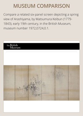 Lot 315 - MATSUMURA KEIBUN: A FINE SHIJO SCHOOL EIGHT-PANEL BYOBU (FOLDING SCREEN) DEPICTING BUSH WARBLERS ON A PLUM TREE
