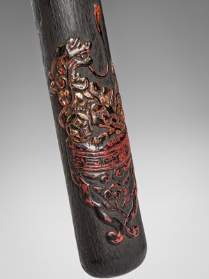 Lot 1447 - MASA: A FINE LACQUERED WOOD KISERUZUTSU WITH SHISHI