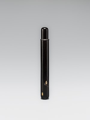 KAITO: A FINE GOLD-INLAID EBONY WOOD KISERUZUTSU (PIPE CASE) WITH MAGNOLIA
