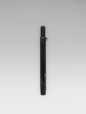 KAITO: A FINE GOLD-INLAID EBONY WOOD KISERUZUTSU (PIPE CASE) WITH MAGNOLIA