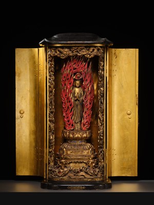 AN IMPRESSIVE LARGE GILT-LACQUERED ZUSHI (PORTABLE BUDDHIST SHRINE) OF AMIDA, EDO PERIOD