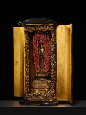 AN IMPRESSIVE LARGE GILT-LACQUERED ZUSHI (PORTABLE BUDDHIST SHRINE) OF AMIDA, EDO PERIOD