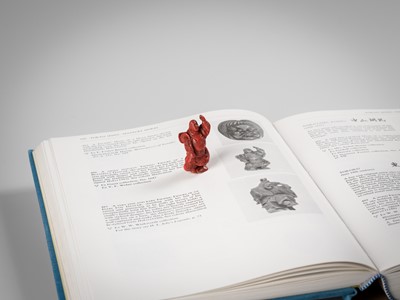 Lot 368 - MATSUKI HOKEI: A SUPERB TSUISHU LACQUER NETSUKE OF A BUTTERFLY DANCER, KOCHO NO MAI