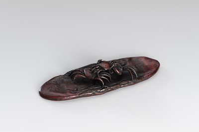 Lot 1544 - A SIGNED BRONZE OKIMONO OF CRABS