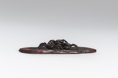 Lot 1544 - A SIGNED BRONZE OKIMONO OF CRABS