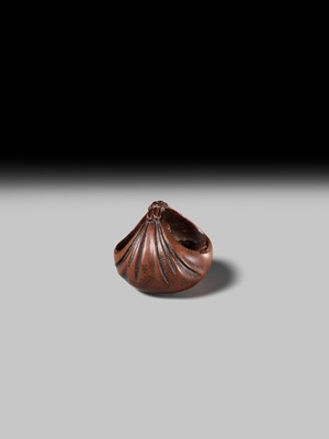 Lot 428 - HOSHUNSAI MASAYUKI: A FINE WOOD NETSUKE OF HOTEI IN HIS TREASURE BAG