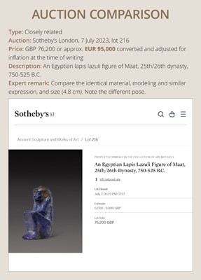 Lot 59 - A RARE LAPIS LAZULI FIGURE OF ISIS, LATE PERIOD, 664-332 BC