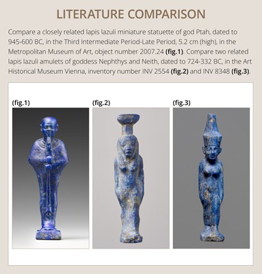 Lot 59 - A RARE LAPIS LAZULI FIGURE OF ISIS, LATE PERIOD, 664-332 BC