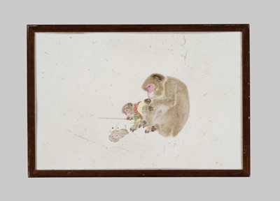 Lot 204 - A FINE AND LARGE ENAMELED ‘MORI SOSEN’ PORCELAIN PLAQUE DEPICTING MONKEYS