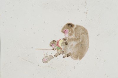 Lot 204 - A FINE AND LARGE ENAMELED ‘MORI SOSEN’ PORCELAIN PLAQUE DEPICTING MONKEYS