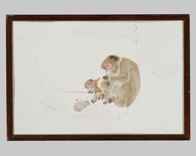 Lot 204 - A FINE AND LARGE ENAMELED ‘MORI SOSEN’ PORCELAIN PLAQUE DEPICTING MONKEYS