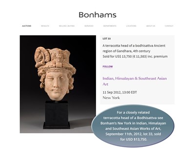 Lot 683 - A TERRACOTTA HEAD OF A BODHISATTVA, 3RD-5TH CENTURY