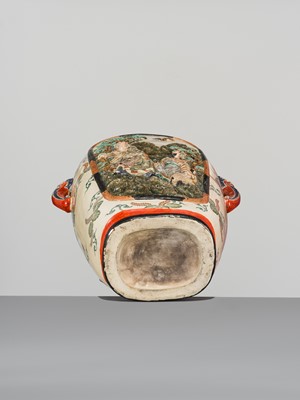 Lot 206 - A LARGE KOZAN STYLE RELIEF-MOLDED ENAMELED EARTHENWARE VASE