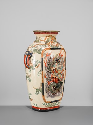 Lot 206 - A LARGE KOZAN STYLE RELIEF-MOLDED ENAMELED EARTHENWARE VASE