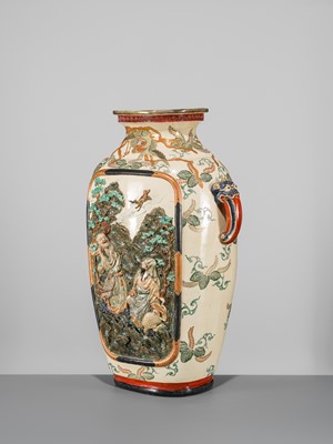 Lot 206 - A LARGE KOZAN STYLE RELIEF-MOLDED ENAMELED EARTHENWARE VASE