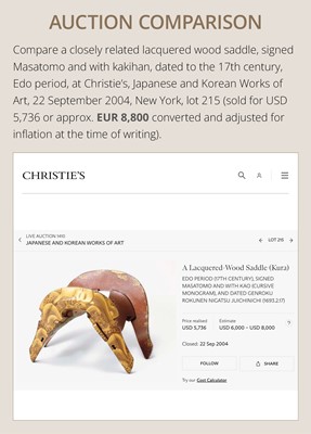 Lot 512 - A SUPERB LACQUERED WOOD KURA (SADDLE) WITH IRISES IN WATER