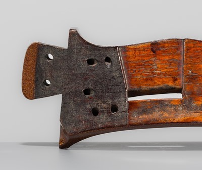 Lot 512 - A SUPERB LACQUERED WOOD KURA (SADDLE) WITH IRISES IN WATER