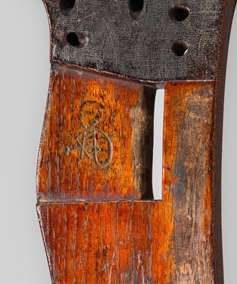 Lot 512 - A SUPERB LACQUERED WOOD KURA (SADDLE) WITH IRISES IN WATER