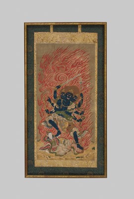 Lot 140 - A BUDDHIST PAINTING DEPICTING GOZANZE MYO-O, MUROMACHI PERIOD