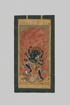 Lot 140 - A BUDDHIST PAINTING DEPICTING GOZANZE MYO-O, MUROMACHI PERIOD