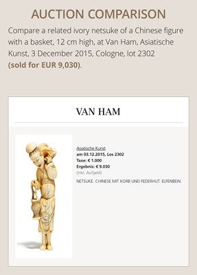 Lot 108 - A REMARKABLE TALL IVORY NETSUKE OF A YOUTHFUL CHINESE FIGURE