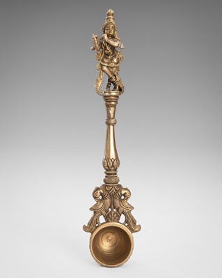 Lot 1276 - A BRONZE RITUAL PUJA LADLE